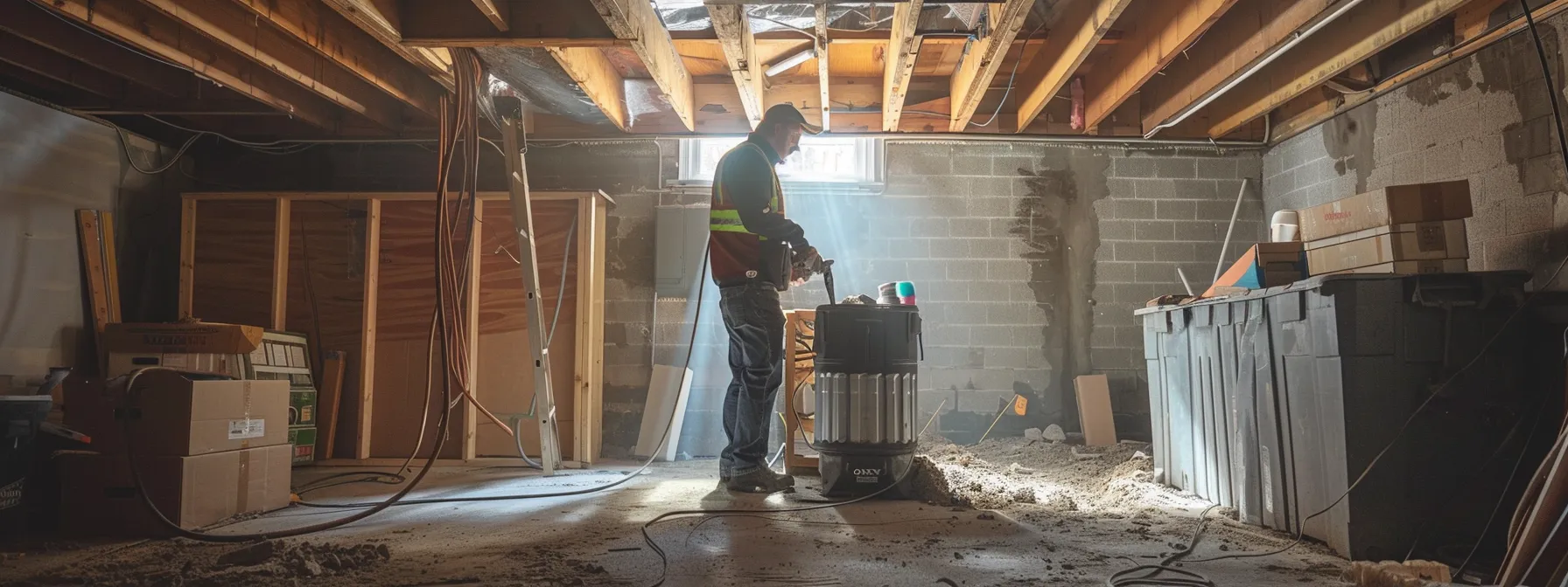 a homeowner inspecting a dry basement in woodstock, ontario.
