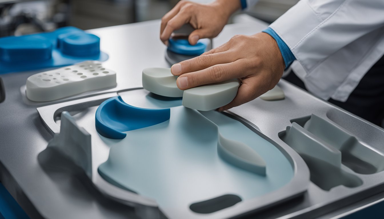 A custom orthotic mold being created with precision equipment, showcasing the detailed craftsmanship and personalized fit compared to mass-produced Dr. Scholls inserts