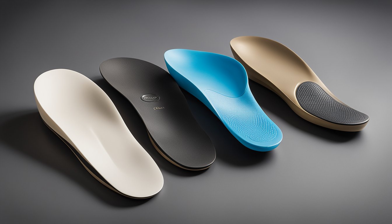 A pair of custom orthotics and Dr. Scholl's inserts side by side, with the custom orthotics standing out with their personalized design and superior quality